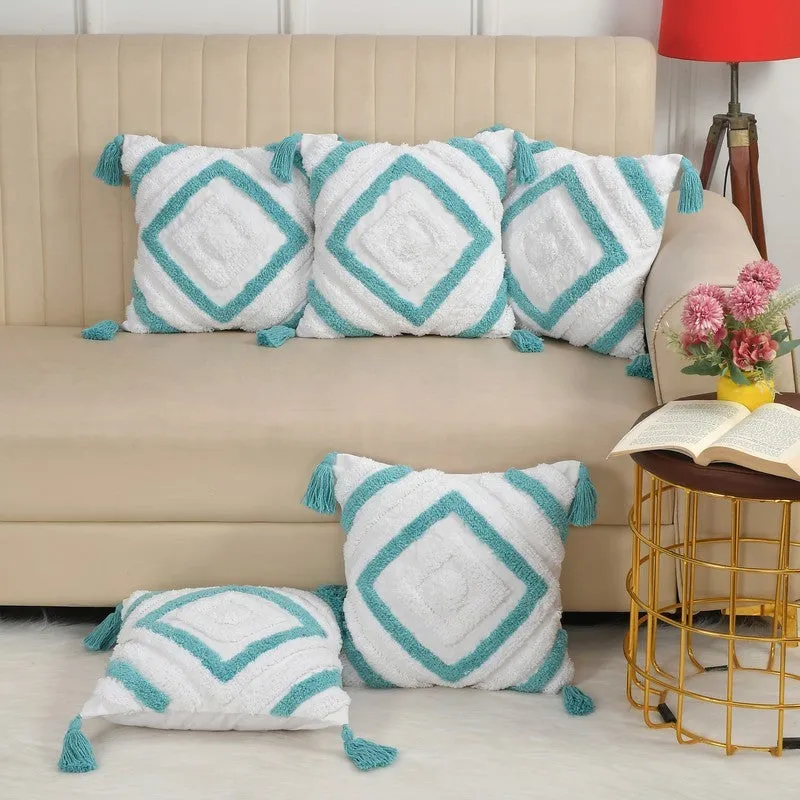 Kasper Chroma Tufted Cushion Cover (Blue) - Set Of Five media 2