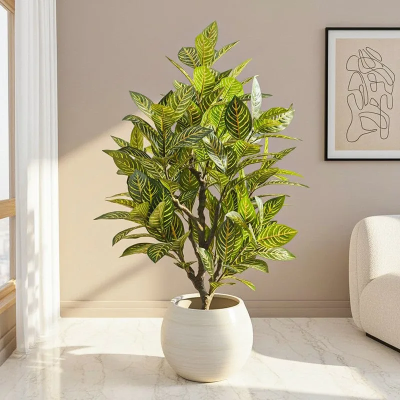 Faux Yellow Zebra Plant With Black Plastic Pot - 3.94 ft media 1