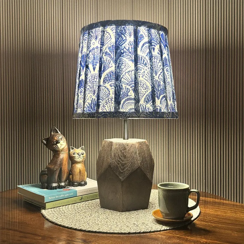 Artisan Facet Wooden Base Cotton Table Lamp - Blue media 1