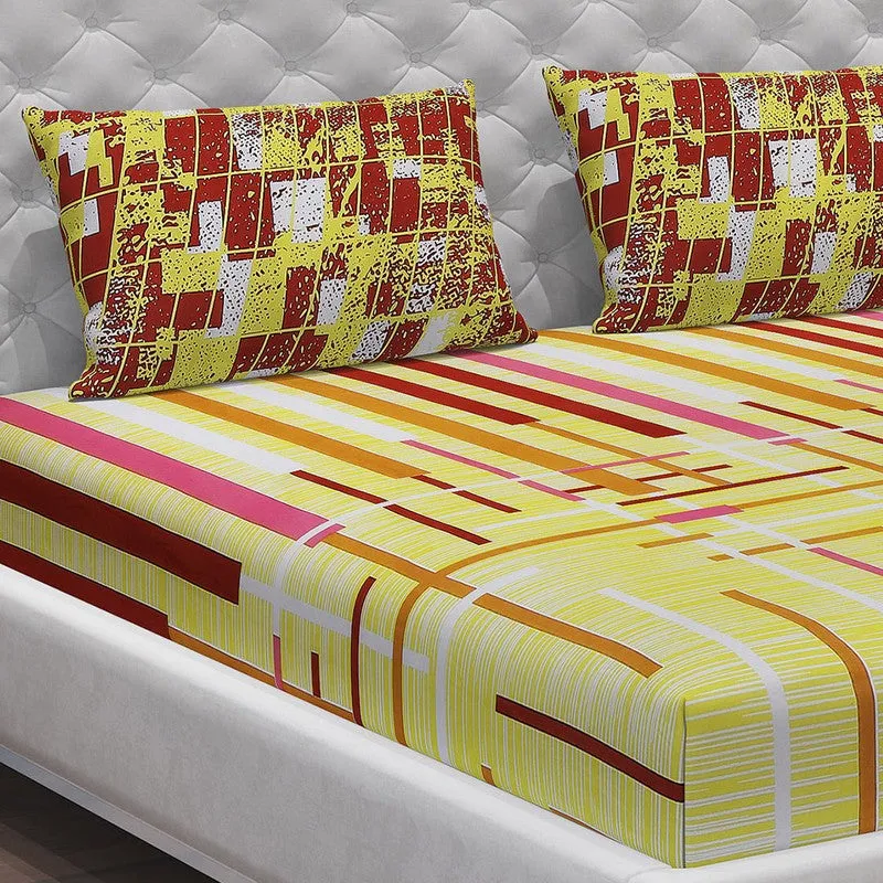 Monte Carlo Flow Stripe Cotton Bedsheet (Yellow) - 104 TC media 5