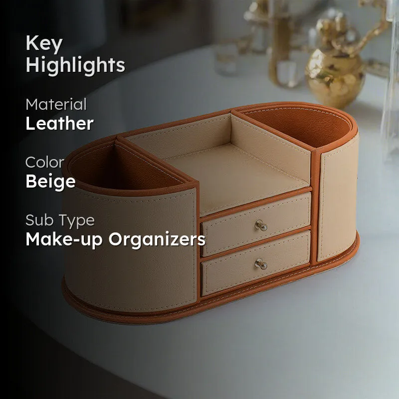 Tisca Curve Faux Leather Desk Organizer - Beige media 2