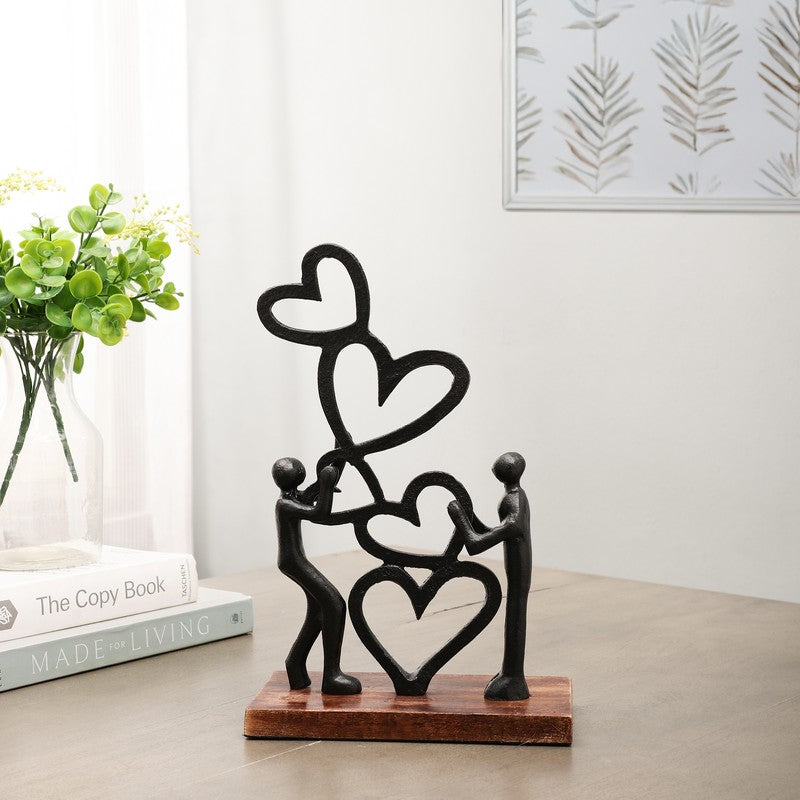 Heart Bloom Couple Aluminium Showpiece - Black