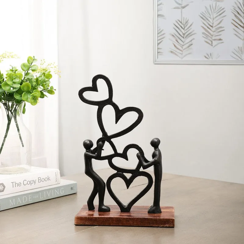 Heart Bloom Couple Aluminium Showpiece - Black media 1