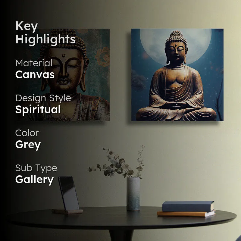 Moonlit Buddha Canvas Wall Art - Set Of Two media 2