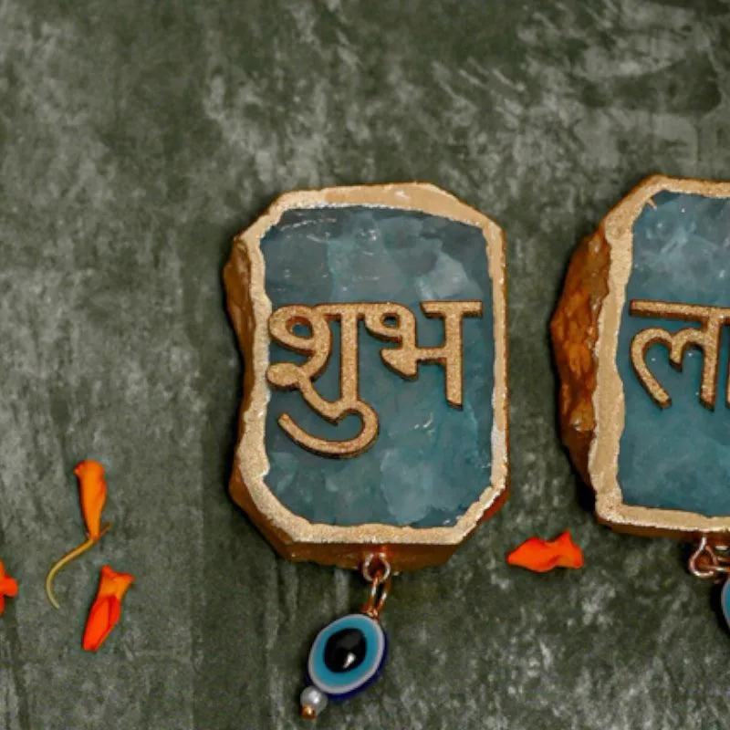 Shub Labh Spiritual Agate Wall Accents (Blue) - Set Of Two media 3
