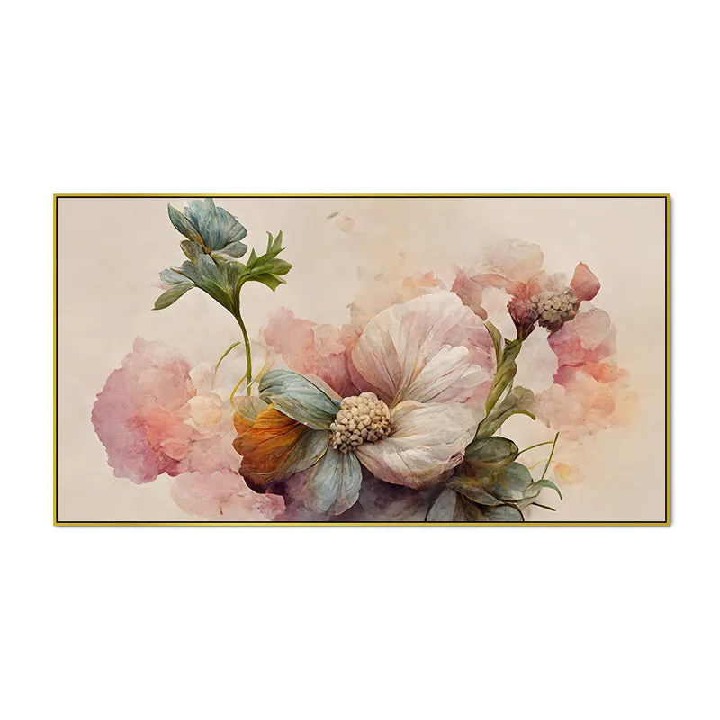 Blush Pink Petals Floral Canvas Wall Painting With Frame - Gold media 5