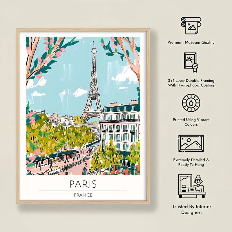 Vintage Paris Framed Canvas Archival Canvas Wall Painting - Natural Brown Frame media 8