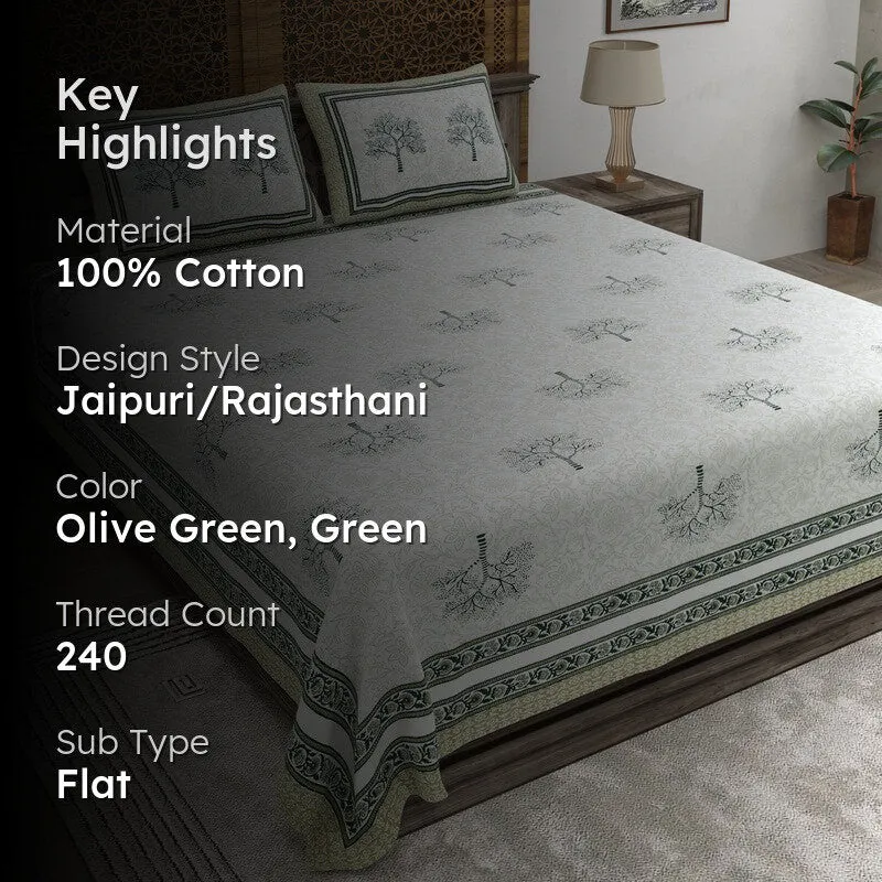 Gridor Cotton Bedsheet (Olive Green,Green) - 240 TC media 2