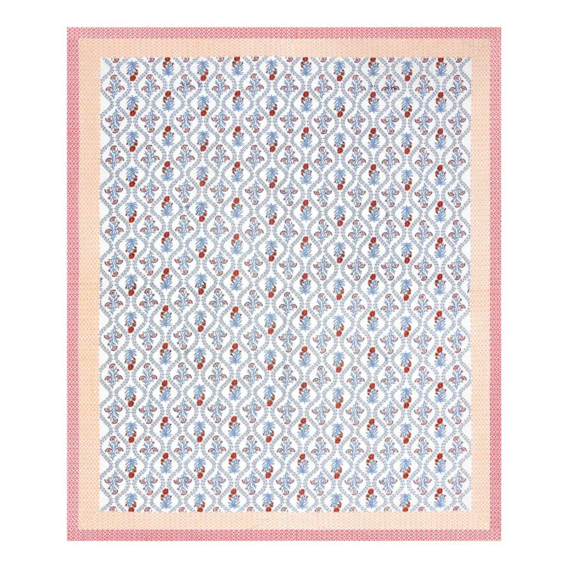 Ethnik Blooms Cotton Bedsheet (Peach, Blue) - 144 TC media 7