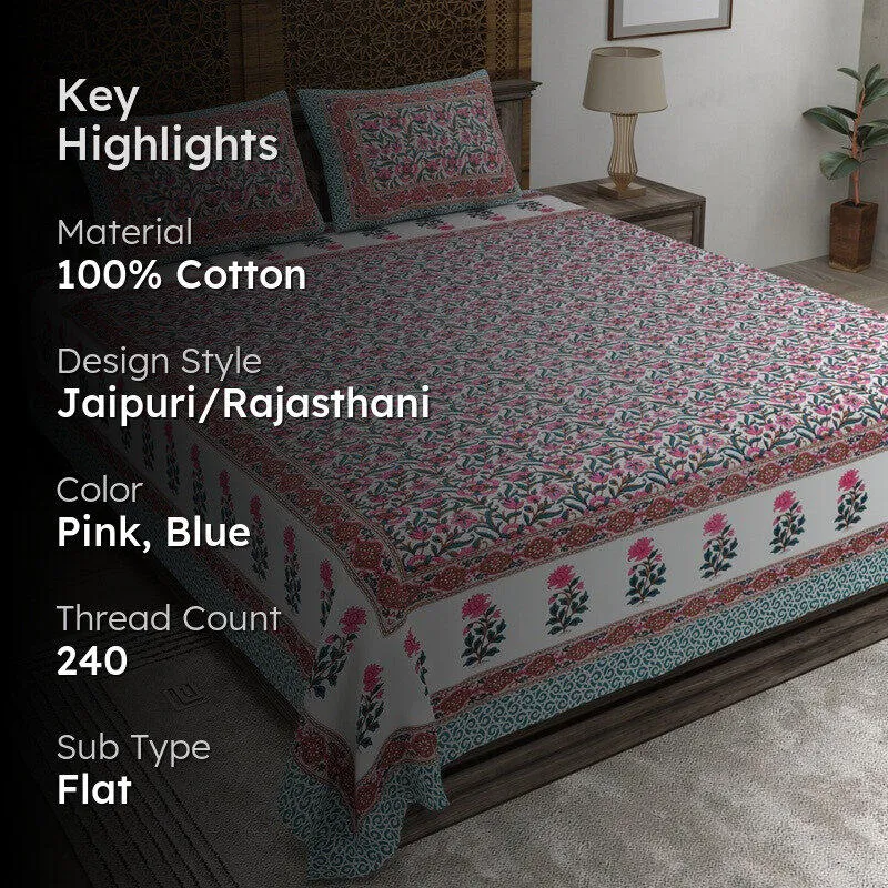 Gardenel Cotton Bedsheet (Pink,Blue) - 240 TC media 2