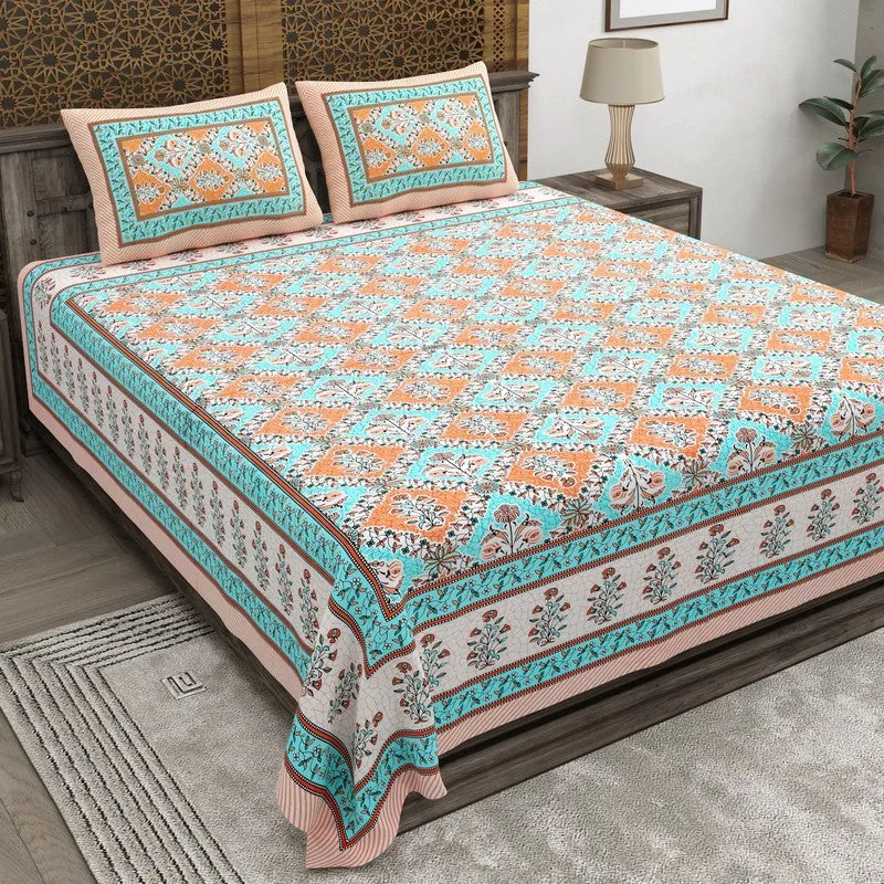 Royala Cotton Bedsheet (Orange,Green) - 240 TC media 1