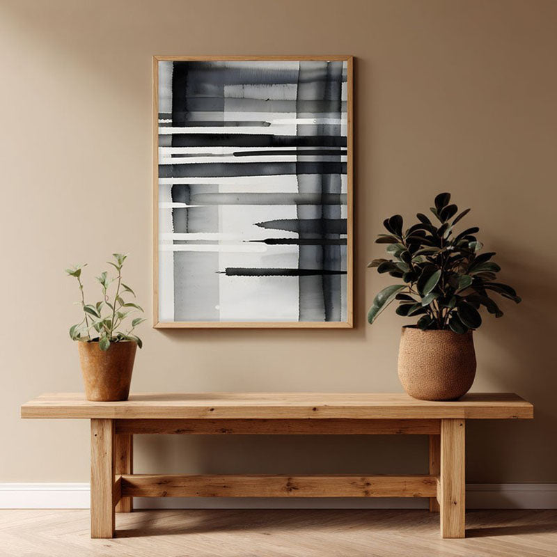 Ink Currents Framed Canvas Archival Canvas Wall Painting - Natural Brown Frame