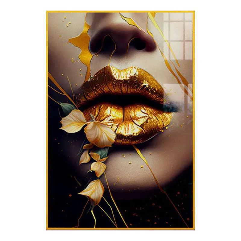 Amber Drip Modern Canvas Wall Art With Frame - Gold media 3