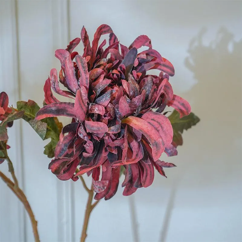 Faux Maroon Chrysanthemum Flower Stick (20 CM) - Set Of Two media 4