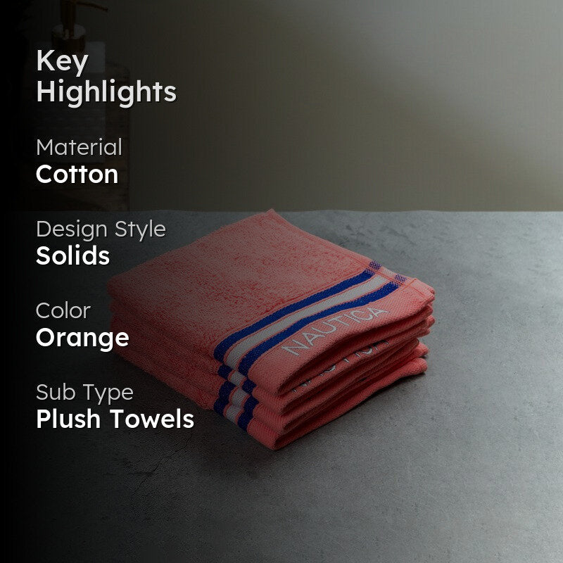 Nautica Dove Down Cotton Hand & Face Towel (Orange) - Set Of Four media 2
