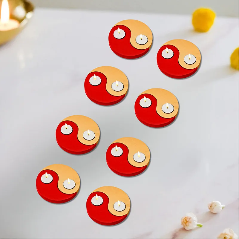 Red Yin Yang Wood Tea Light Holder - Set Of Eight media 1