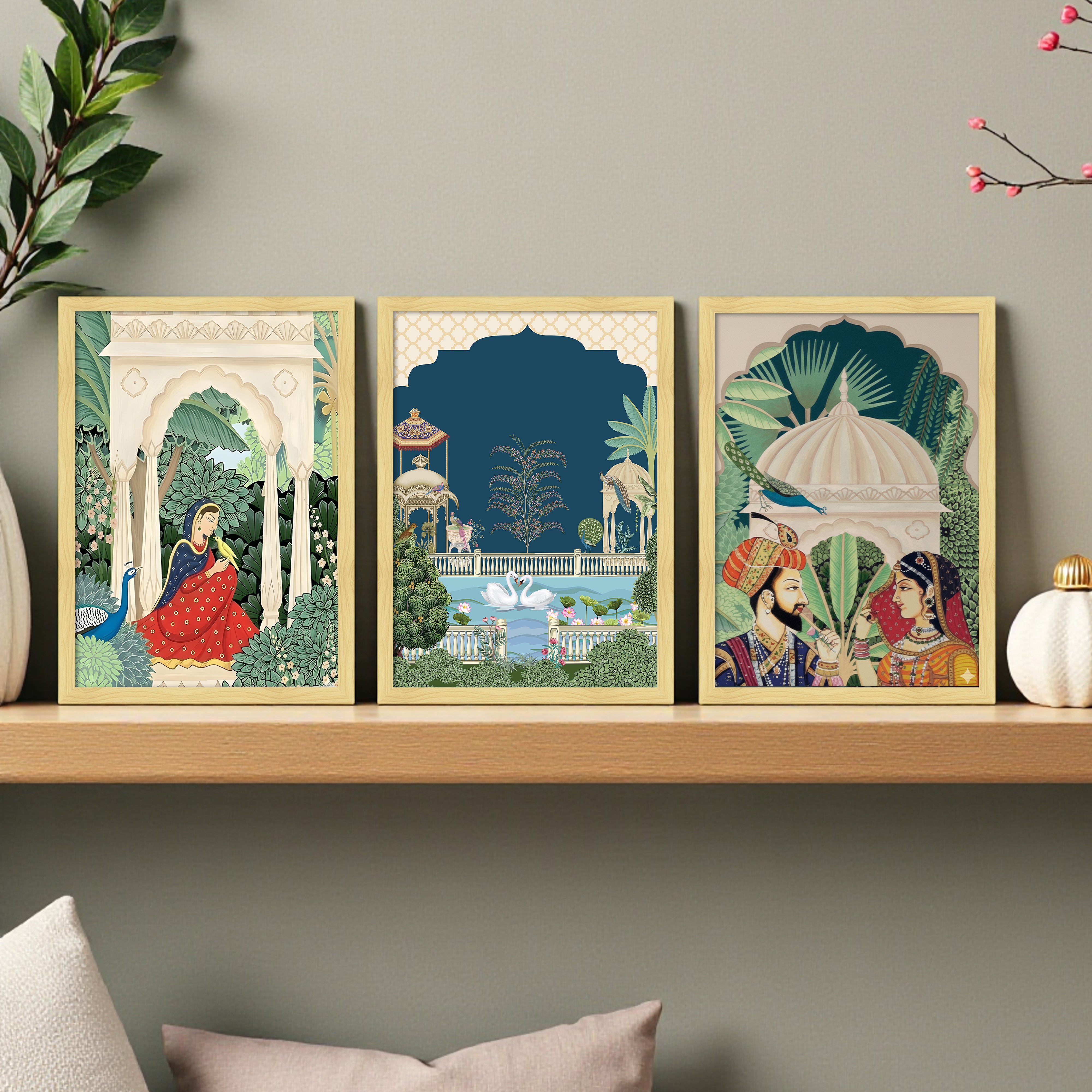 Royal Mughal Garden Wall Art Collection - Set Of Three