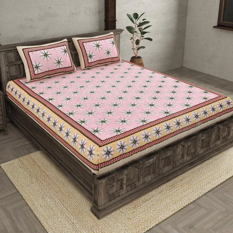 Taara Ethnic Printed Cotton Bedsheet (Pink) - 160 TC media 1