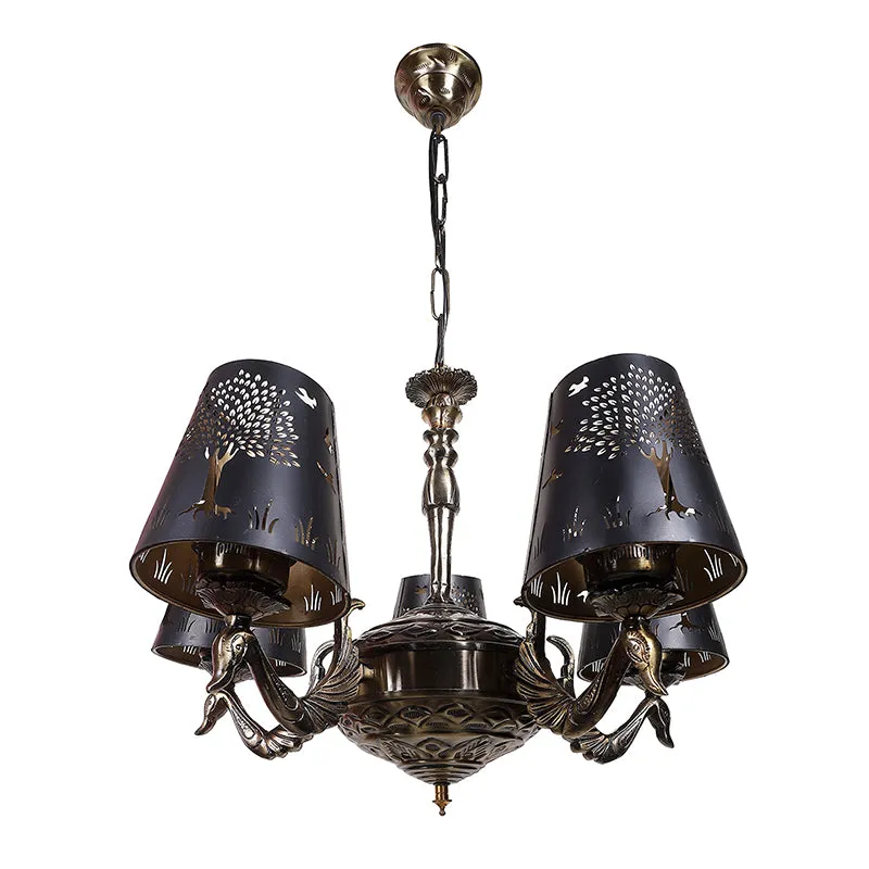 Tree Of Life Etched Mayoor Golden Antique Ceiling Lamp media 5