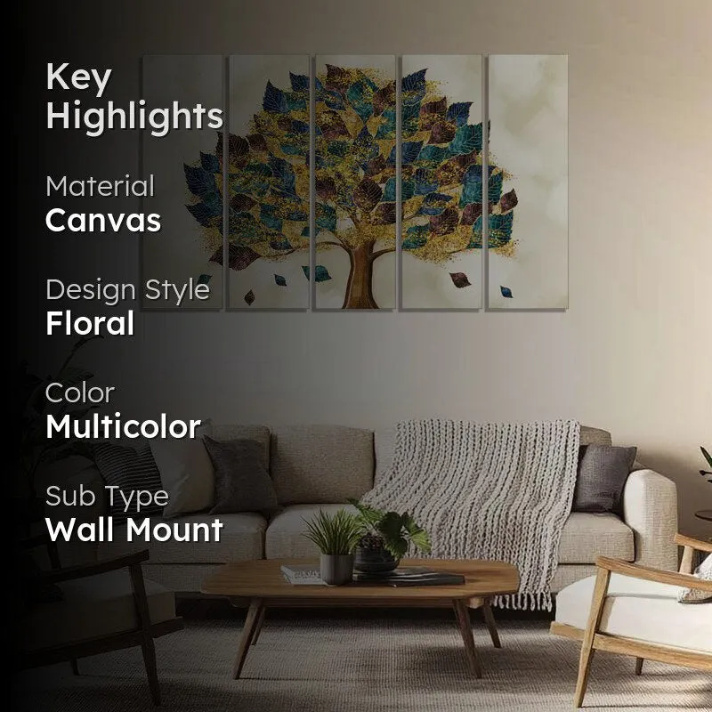 Madhuna Tree Canvas Wall Painting - Set Of Five media 2