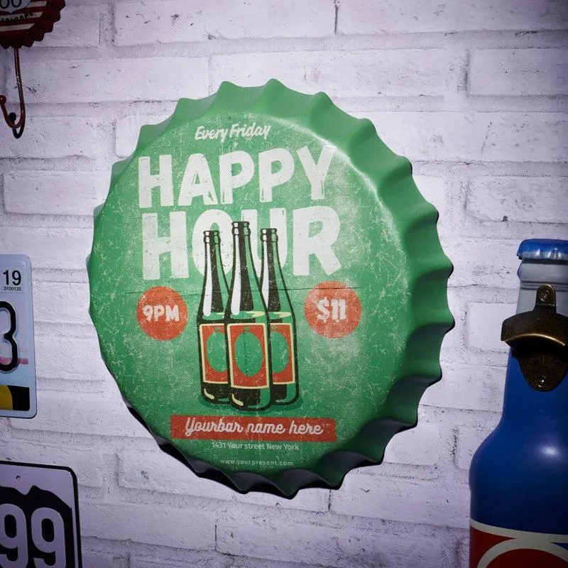 Every Friday Happy Hours Bottle Cap Metal Wall Accent media 1