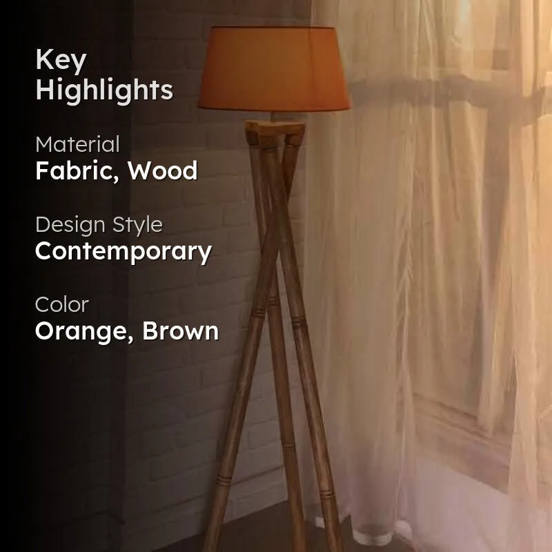 Criss Crossed Wooden Tripod Lamp - Orange media 2