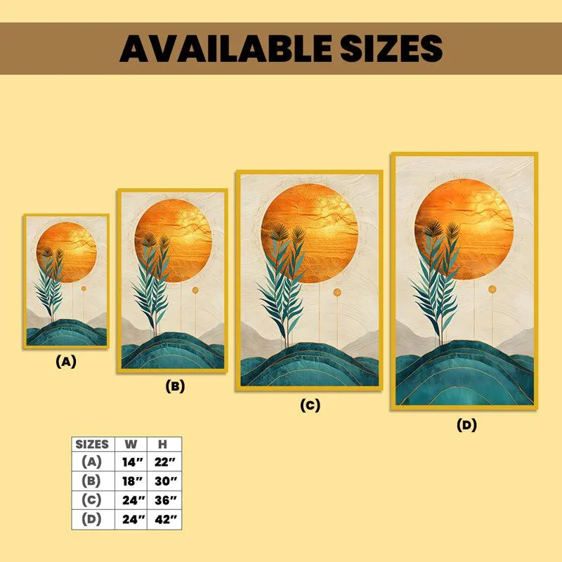 Sunset Indigo Branch Floral Canvas Wall Painting With Frame - Gold media 6