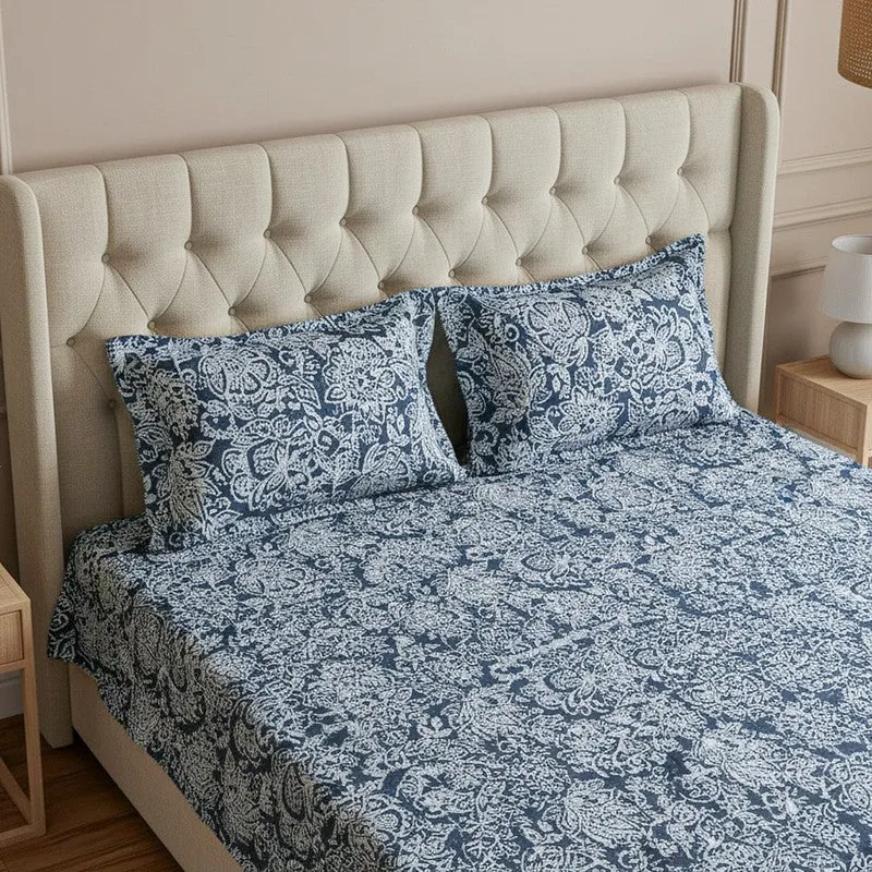 Champa Floral Cotton Bedsheet (Grey) - 200 TC media 3