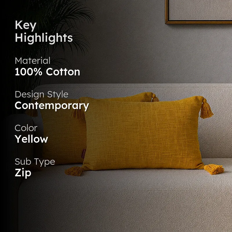 Claira Rectangle Solid Cushion Cover (Mustard Yellow) - Set Of Two - 2