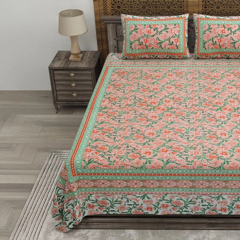 Bloomen Cotton Bedsheet (Peach,Green) - 240 TC media 3