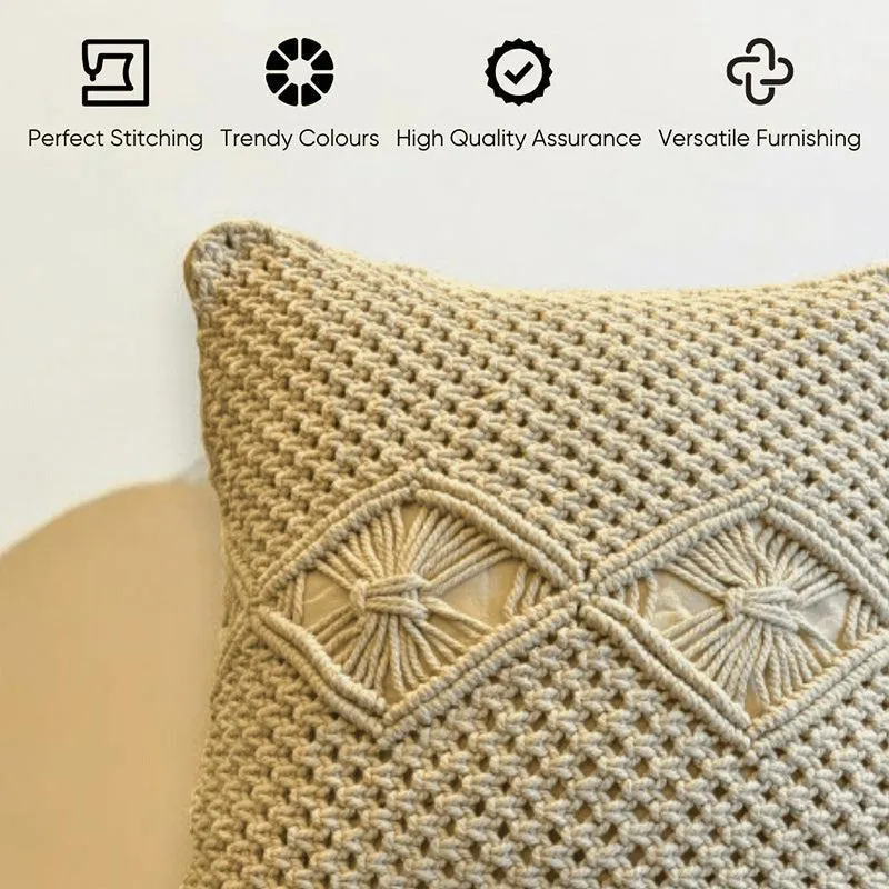 Nordic Knots Macrame Diamond Design Cotton Cushion Cover - Set Of Three media 4