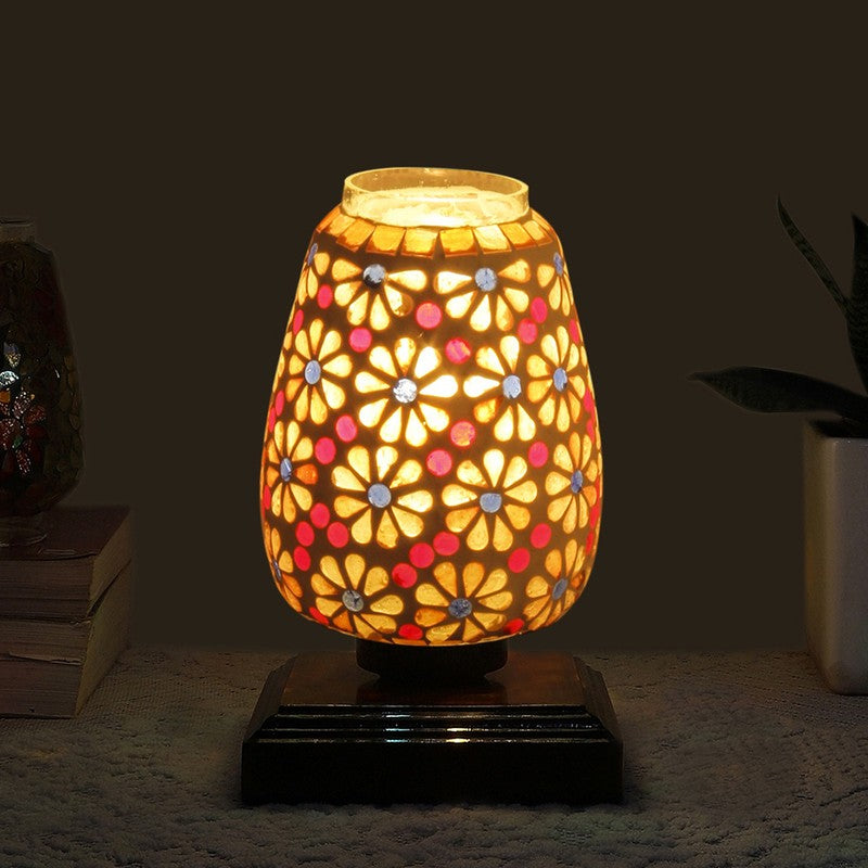 Celvyn Glass Table Lamp With Wooden Base - Multicolor