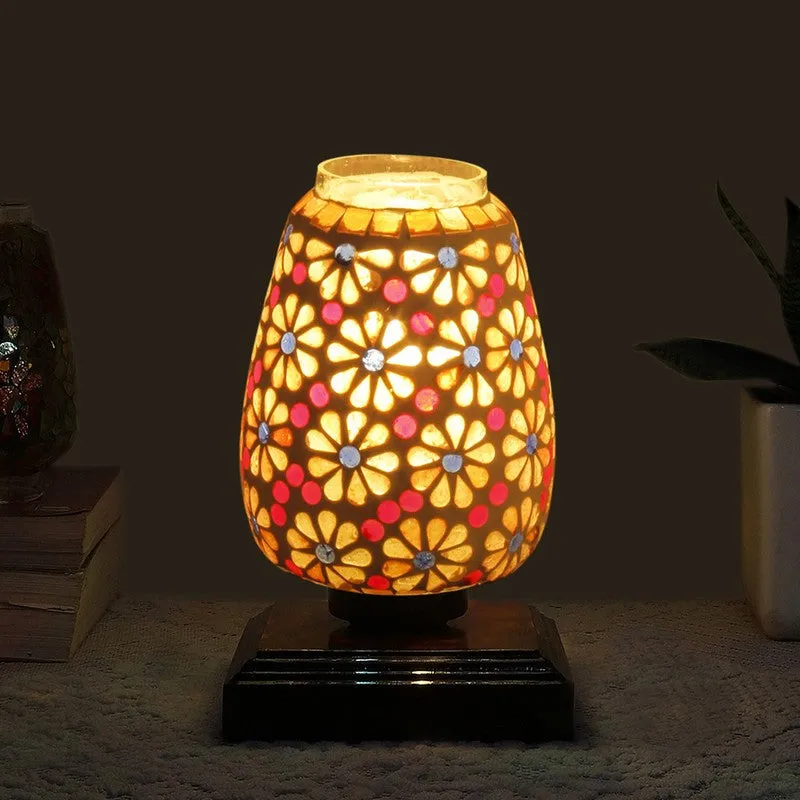 Celvyn Glass Table Lamp With Wooden Base - Multicolor media 1