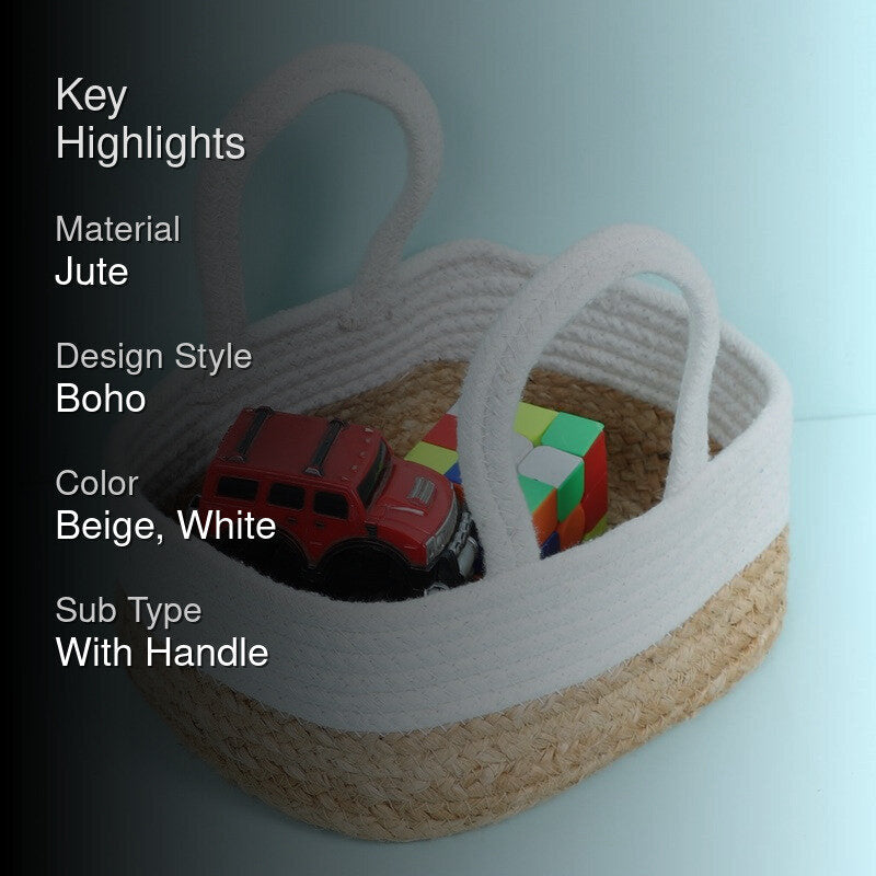 Orho Jute Storage Basket - Beige & White media 2