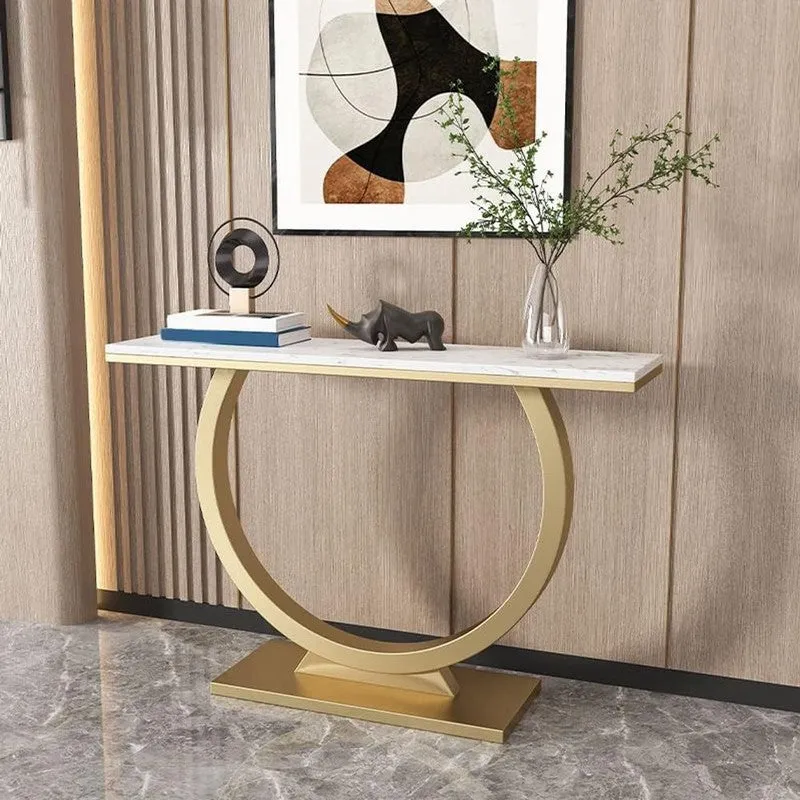 Contemporary Metal Console Table with Marble Top (Gold) - Large media 4