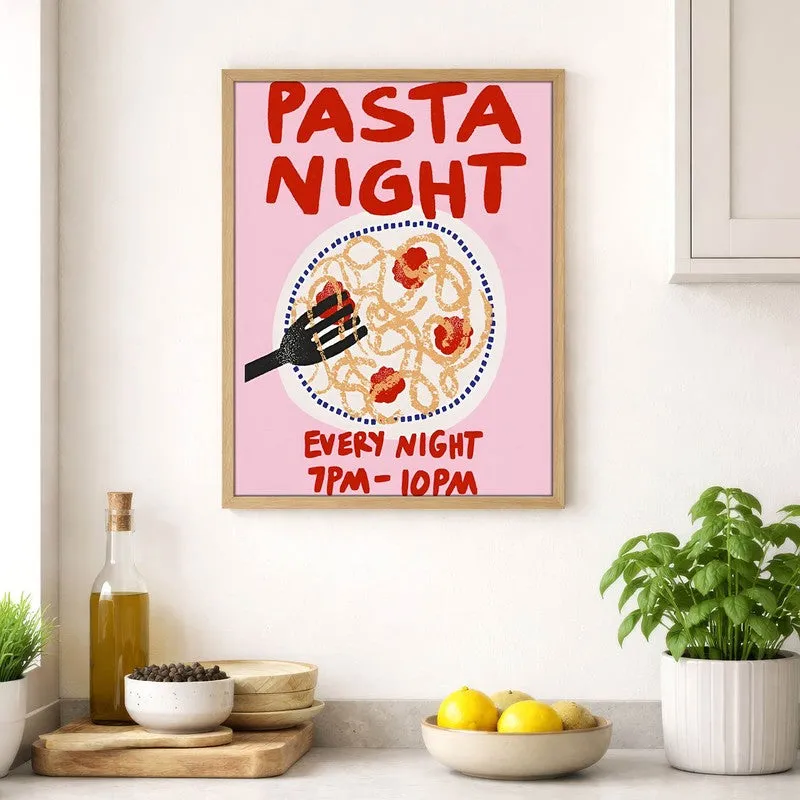 Pasta Night Archival Canvas Wall Art - Brown media 4