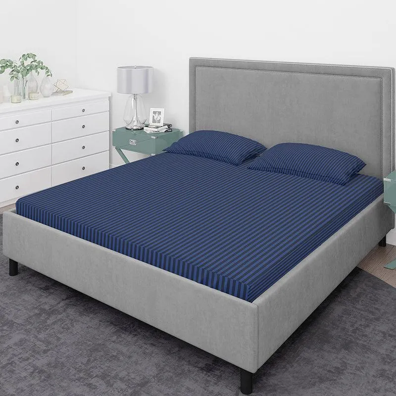 Chic Lines Geometric Cotton Bedsheet (Blue) - 210 TC media 1