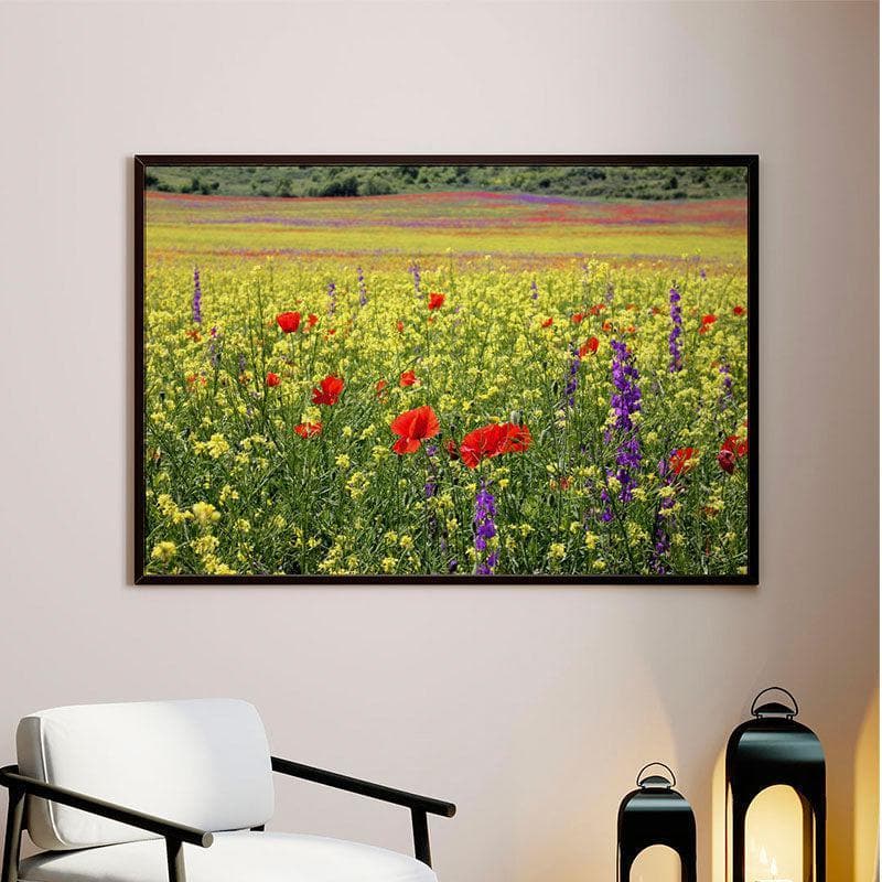 Field With Poppies Canvas Wall Painting - Black Frame
