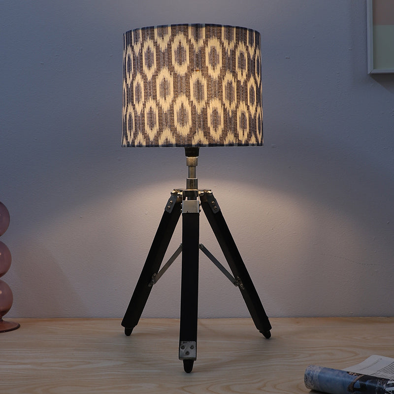 Lois Fold Printed Tripod Mango Wood Table Lamp - Blue,White,Black