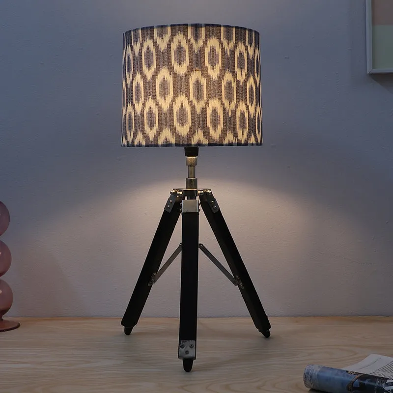 Lois Fold Printed Tripod Mango Wood Table Lamp - Blue,White,Black media 1