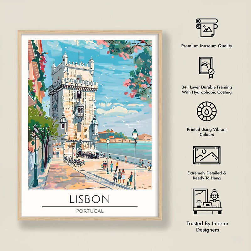 Vintage Lisbon Framed Canvas Archival Canvas Wall Painting - Natural Brown Frame media 8