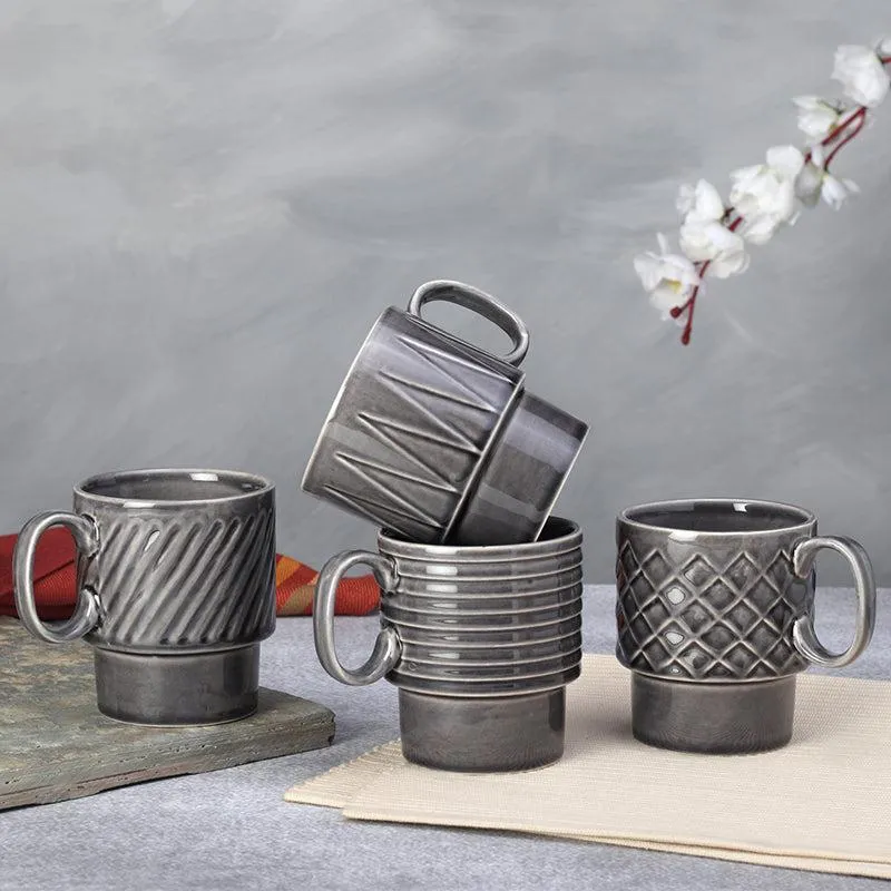 Monolith Ash Grey Ceramic Mug (250 mL Each) - Set Of Four media 1