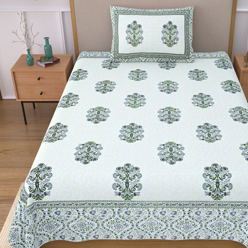 Textura Ethnic Cotton Bedsheet (Green & White) - 240 TC media 4