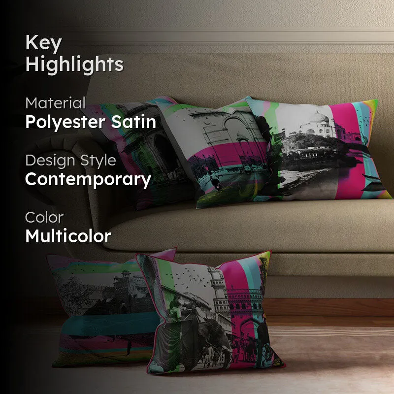 India Circus Desi Pop Printed Satin Cushion Cover - Set Of Five media 2