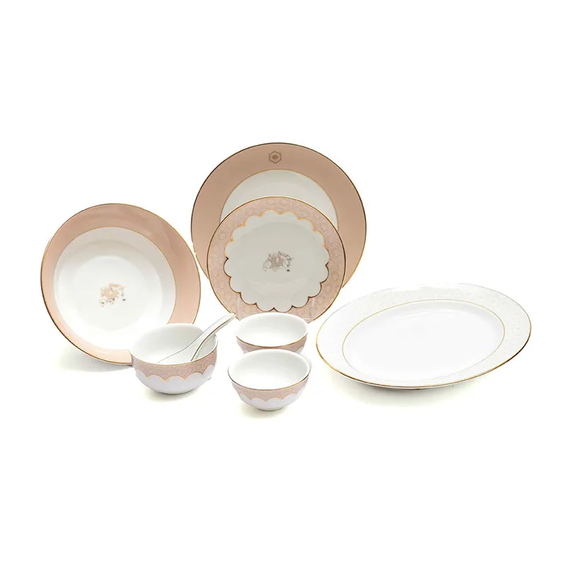 Gilded Legacy 24k Gold Brushed Porcelain Dinner Set (Peach) - 33 Piece Set media 4