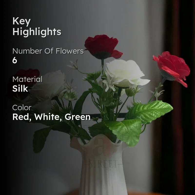 Rossi-Bozzi Silk Rose Artificial Flower Stick - Red & White - 2
