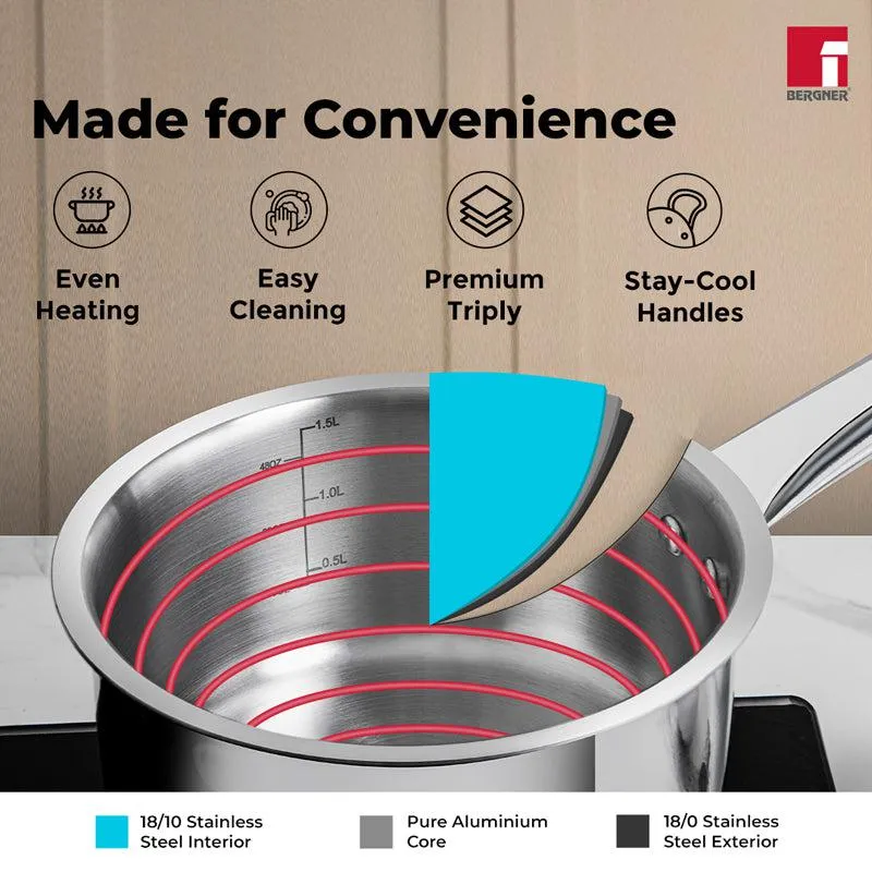 Bergner Induction Safe Saucepan With Lid - 1600 ml/7 Inches media 6