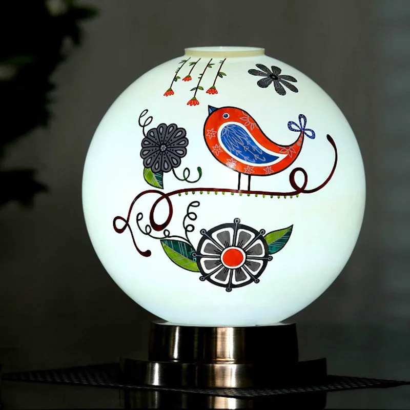 Nomadic Aura Hand Painted Brass & Glass Moon Table Lamp - Multicolor media 1