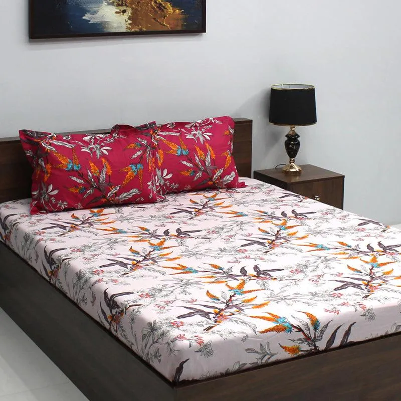 Waida Floral Cotton Bedsheet (Red) - 110 TC media 3