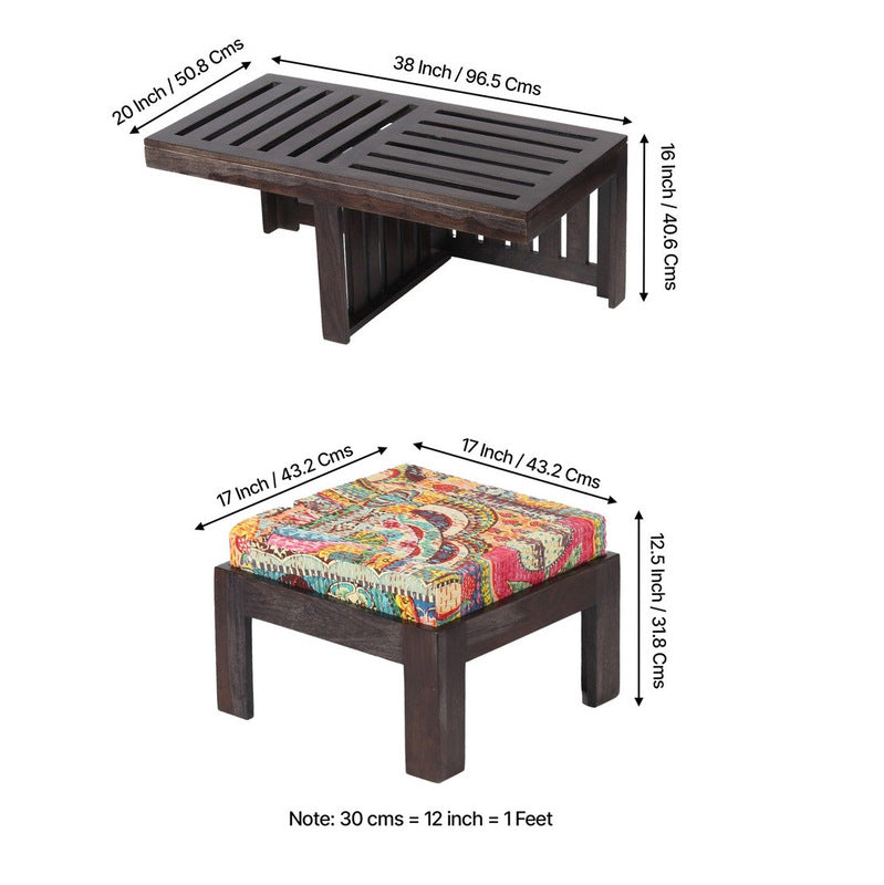 Zavro Sheesham Wooden Center Table with Stools (Deep Brown,Multicolor) - Five Piece Set media 11